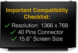 15.6” Slim LCD Screen Replacement 40 Pin with Screw Brackets
