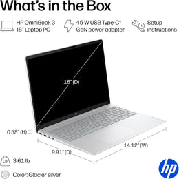 HP OmniBook 3 16-by0205dx inch Laptop PC, 2K Touchscreen, AMD Ryzen 5 40, 16 GB RAM, 256 GB SSD, AMD Radeon 610M GPU, Windows 11, Glacier Silver, D10E8UA, 199896019644 BRAND NEW