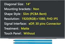 14.0” Ultra Slim FHD LCD Screen Replacement 30 Pin Without Screw Brackets